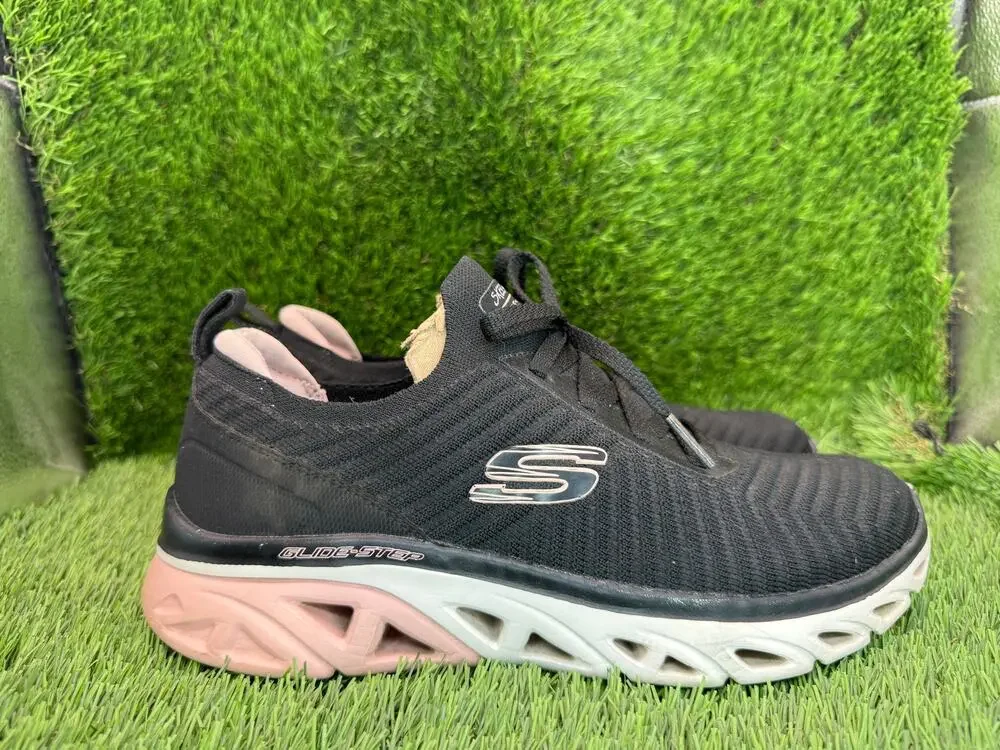 Skechers Glide-Step 149553-BKPK Athletic Sneaker Womens 8 Black Knit Gym Running